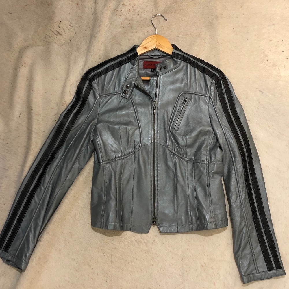 Nicola Bertti Boutique Silvery Light Blue with Black Stripes Jacket  Large.